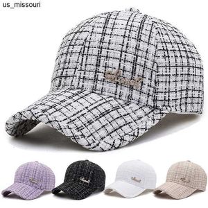 Bollmössor Fashion Baseball Cap för kvinnliga damer Warm Winter Hat Gitter Outdoor Luxury Brand Design Plaid Justerbar Snapback Trucker Cap J230520