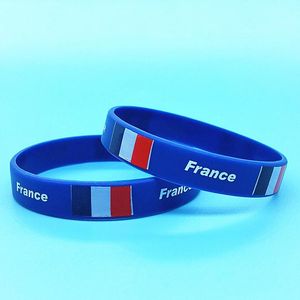 Bracelets 100pcs Print France Flag Silicone Bracelet Sport Wristband Men Hologram Country Rubber Band Wrist Strap Bangle Accessories