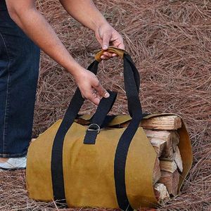 Storage Bags Waterproof Large Capacity Camping Picnic Outdoor Firewood Bag Durable Canvas Carrier Tote