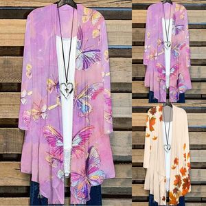 Bloups feminina feminina moda xale casual impressão floral kimono cardigan