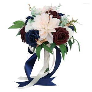 装飾的な花ピンクバーガンディホワイト人工結婚式ブライダルブーケブルーミング本物のタッチ - セレモニードロップシップのためのバラ