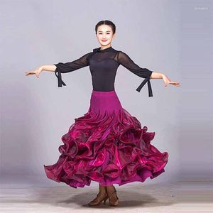 Scene Wear Ballroom Dance Dress Women/Ladies Modern Multilayer kjol Professional Flamenco Competition Latin Waltz Tango Suit PY281