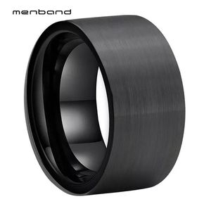 Rings Large Men Ring Black Tungsten Wedding Ring Flat Band And Brushed Finish 12MM Comfort Fit