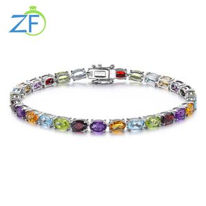 Bangles GZ ZONGFA Genuíno 925 Pulseira de Prata para Mulheres Natural Garnet Peridot Ametista Cor Misturada Charme Jóias Finas