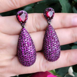 Knot Full Mirco Paved Purple Red AAA Zirconia big Drop Earrings Luxury Long pendant earrings For Women Party Jewelry accessories 2019