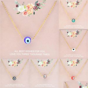 Pendant Necklaces Simple Evil Eye Thin Women Jewelry Necklace Turkish Lucky Fashion Gold Sliver Color Choker Chain Round Heart Femal Dhuj1