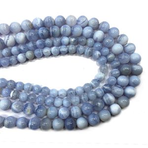 Crystal Wholesale Blue Chalcedon Agates Round Natural Stone Pärlor för smycken som gör DIY -armbandhalsband charms 8/10mm 15 ''