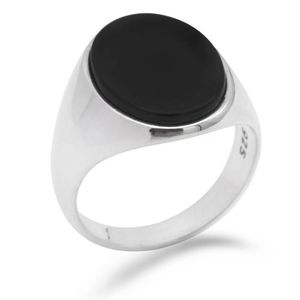 Ringar 925 Sterling Silver Men ringer med svart naturlig Onyx Stone Aqeeq Ring Thai Silver Simple Design For Man Women Turkiska smycken