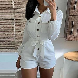 Tute da donna pagliaccetto manica lunga abbottonatura colletto rovesciato tuta telai sottile elegante abbigliamento da lavoro estivo 230520