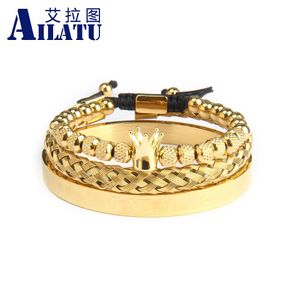Bangle Luxury 3pcs/set Crown Bracelets Stainless Steel Roman Number Bangle Men's Top Quality Friendship Jewelry as Birthday Gift
