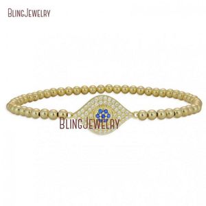 Braccialetti Bracciale in oro 14k con perline Malocchio Bracciale in argento sterling Perline elasticizzate Bracciale impilabile Boho Chic Regalo per le donne BM35321