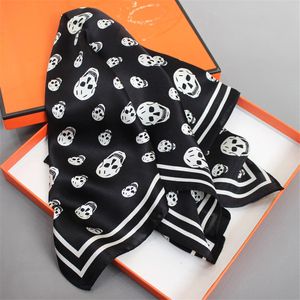 Sarongs Sarongs POBING 100 Pure Silk Scarf Women Skull Print Square Scarves Small Head Handkerchief Wholesale Foulards Hijab Wraps 53CM 23