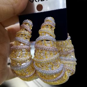 Huggie Godki Fashion 3 Tone Cubic Zircon Big Hoop Earrings Trendy Charms Dubai Round Hoop Statement Earring For Women Wedding Jewelry