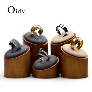 Boxes Oir 3pcs/set Solid Wood Ring Display Stand with Microfiber Ring Storage Rack Shop Counter Jewelry Organizer Holder