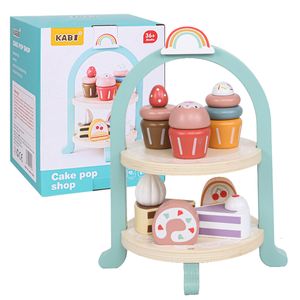 Kitchens Play Food Court Style Wooden Tea Party Set Little Girls Pretend Play Food Kitchen Cake Shop Toy Early Educational Toys for Kids Gifts 230520