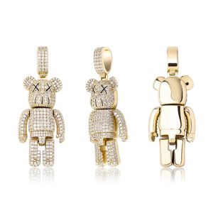 Halsband Ny Iced Out Cartoon Bear Doll Pendant Claw Seting CZ Stone Bling Pendant Hip Hop Jewelry for Women Men Rapper Gift