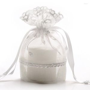 Confezione regalo Borsa in rete di pizzo bianco Sposa per essere Borse per gioielli Imballaggio Addio al nubilato Forniture per matrimoni felici