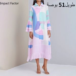 Basic Casual Dresses Miyake Pleated HighEnd Original Design Fashion Western Style Floral Loose MidLength Cardigan Dress Spring 230520