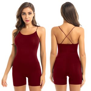 Womens Jumpsuits Rompers Sportswear Yoga Gymnastics Dance Short Playsuits Sleeveless Shoulder Straps Crossed Back Stretchy Leotard Bodysuit 230520