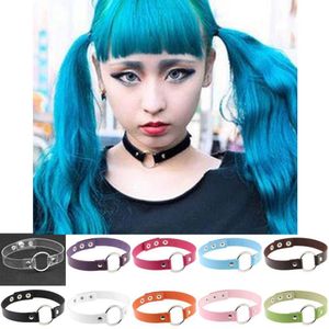 Halsband gotiska snap botton pu läder grunge choker halsband runt cirkel metall funky chocker halsband för kvinnor collier