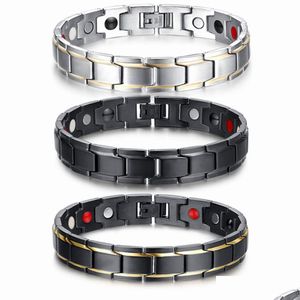 Braccialetto magnetico da uomo Bracciale magnetico nero Acciaio al titanio Magneti per terapia di potenza Ioni negativi Germanio Perdere peso Braccialetti all'ingrosso Dhpgr