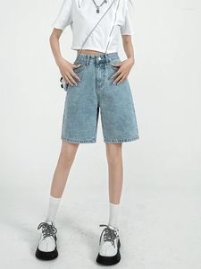 Kvinnors jeans kvinnor y2k mode korta byxor vintage casual hög midja fast färg knälängd denim shorts flickor streetwears kläder