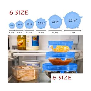 Drawer Trays Covers 6Pcs/Set Sile Stretch Lids Suction Pot Reusable Fresh Kee Wrap Seal Lid Pan Er Kitchen Tools Accessories Drop Dh5Bo