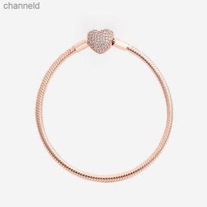 Charm Bracelets Luxury Fashion 18K Rose gold CZ diamond Heart Bracelets Caja original para Pandora 925 Silver Smooth Snake Chain Bracelet L230518