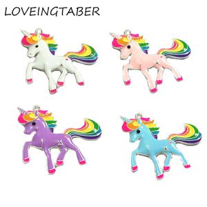 Pendants ( Choose Color First ) 48mm*45mm 10pcs/lot Alloy With Full Enamel Unicorn Pendants For Chunky Necklace Making