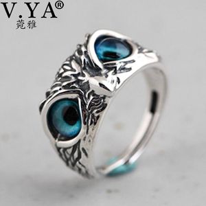 Rings V.YA 925 Sterling Silver Vintage Cute Men and Women Simple Design Owl Ring Thai Silver Engagement Wedding Rings Jewelry Gifts