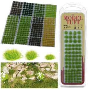 Nyhetsartiklar 77 st/set realistiska gräs tufts blandad storlek självhäftande statisk gräs järnvägsminiatyr gräs modellerar wargaming diy material G230520