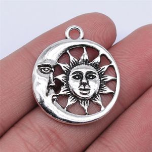 Pozostałe 100pcs 24x24mm Zabytkowy srebrny kolor księżyca Słońce Charms do biżuterii tworzące DIY Biżuterię Biżuterii