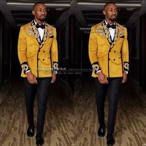 Ternos masculinos Blazers Blazers Arábica Africana Tuxedo Jaqueta de Veludo de Ouro com Apliques Blazer 2 Peças