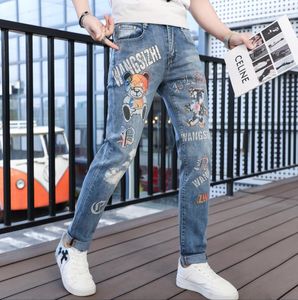 European street panda printed light colored jeans, men's high street pants, washed and handsome casual pants, summer thin style