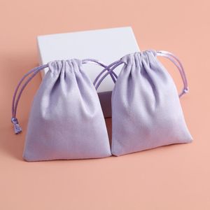 Display 50pcs Velvet Jewelry Bag Purple Small Pouch Business Packaging Flannel Drawstring Ring Earrings Gift Bags can Personalized