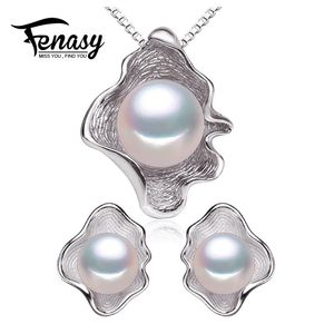 Sets FENASY 925 Sterling Silver Jewelry Sets Natural Pearl Stud Earrings Custom Vintage Pendant Chain Necklaces For Women