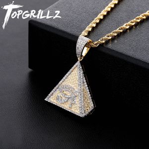 Necklaces TOPGRILLZ Hip Hop Gold Color Plated Egyptian Pyramid Eye of Horus Pendant Necklace Iced Out Micro Paved Zircon Charm Jewelry