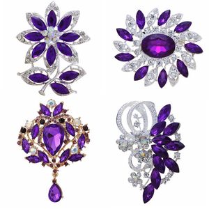 Diezi New Bride Bouquet Summer Summer Purple Broche Jewelry Flower Flower Crystal Rhinestone Broches Broches for Wedding Women