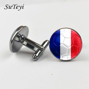 SUTEYI Hot Soccer Cufflinks Fashion Men Cuff Links Black Bronze Silver Color France Flag Football Style Jewelry