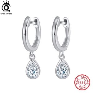 Huggie ORSA JEWELS 925 Sterling Silver Drop Cubic Zirconia Hoop Earrings 14K Gold Plated for Women Birthday Gift Ear Jewelry APE50