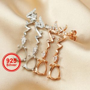 Polonês 6x8mm pêra gota prong brincos configurações rosa banhado a ouro sólido 925 prata esterlina moldura diy suprimentos para pedra preciosa 1706090