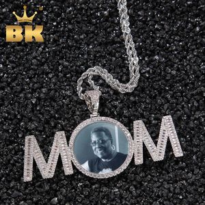 Halsband The Bling King Diy Photo Pendant With Baguette Letter Memory Gift For Family Memble Valentines Mothers'Day Hiphopjewelry