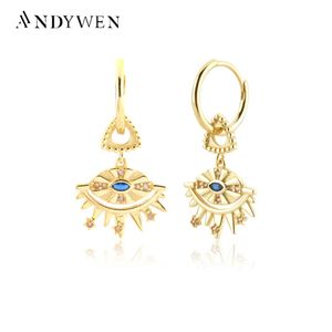 Knot Andywen 925 Sterling Silver Gold Eye Zircon CZ Drop Earring Clips Pendiente Piercing Luxury Jewelry 2021 Women Wedding Present