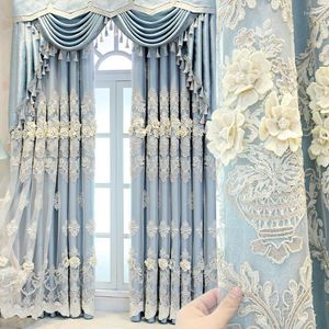 Curtain Luxury Embossed Embroidered Curtains Double-layer Elegant Sheer For Bedroom Living Room Voile Window Treatment Drapes1 Panel