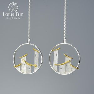 Stud Lotus Fun Real Sterling Sier Fine Twelry Orijinal Çin Mimari Tarzı Jiangnan Town Songle Küpe Kadınlar için