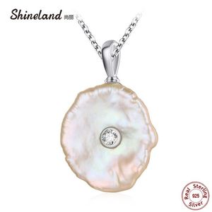 Halsband Shineland Natural Freshwater Pearl Women Baroque Halsband Elegant 925 Sterling Silver Pendants Party Gift Charm smycken billig