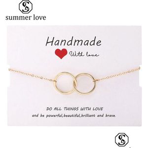 Chain Fashion Double Circle Charm Bracelet For Women Handmade Round Ring Gold Sier Copper Link Braceletspersonality Party Jewelry Dr Dhrus