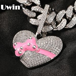 Naszyjniki Uwin Pink Oil Band Wisiant Naszyjnik dla kobiet mrożone worka na serce worki urokami mody biżuteria