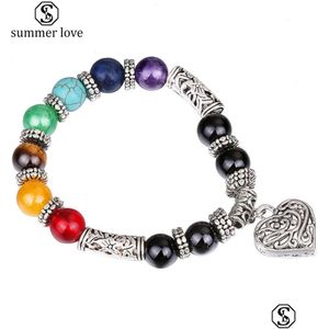 Arrivo di perline 10Mm Pietra naturale Guarigione Nce Perline 7 Bracciale Chakra Per le donne Moda Ciondolo cuore Fascino Yoga Gioielli Drop Delive Dhfbg