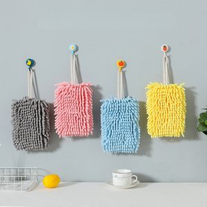 Hanging Bathroom Hand Towels Monochrome Chenille Fluffy Microfiber Decorative Towel Quick Dry Plush Absorbent Towels